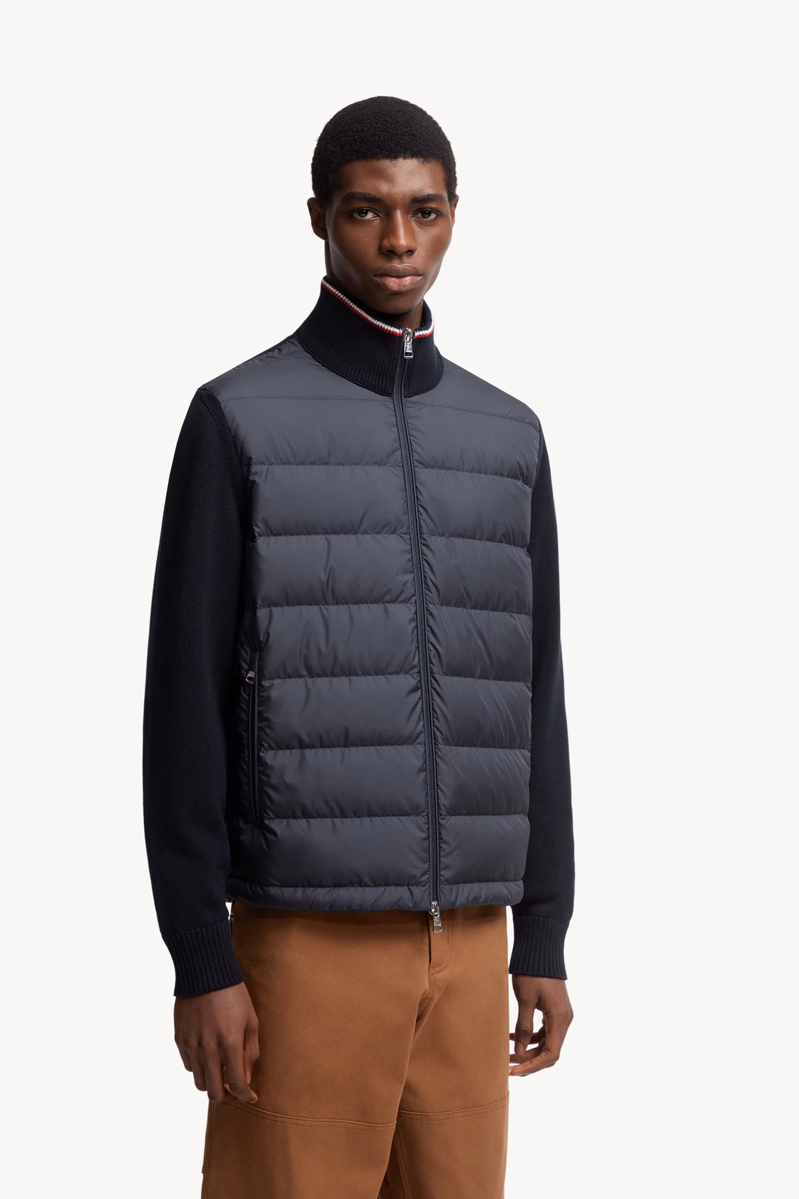 Cardigan zippé en coton matelassé Hommes Bleu Moncler 3